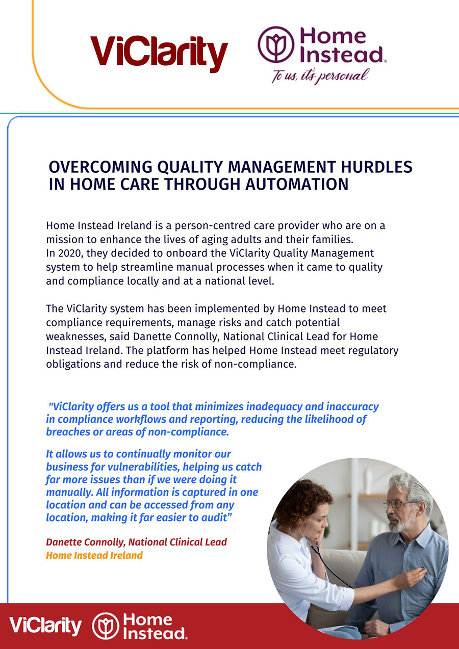 Overcoming quality management hurdles in home care through automation with ViClarity and Home Instead